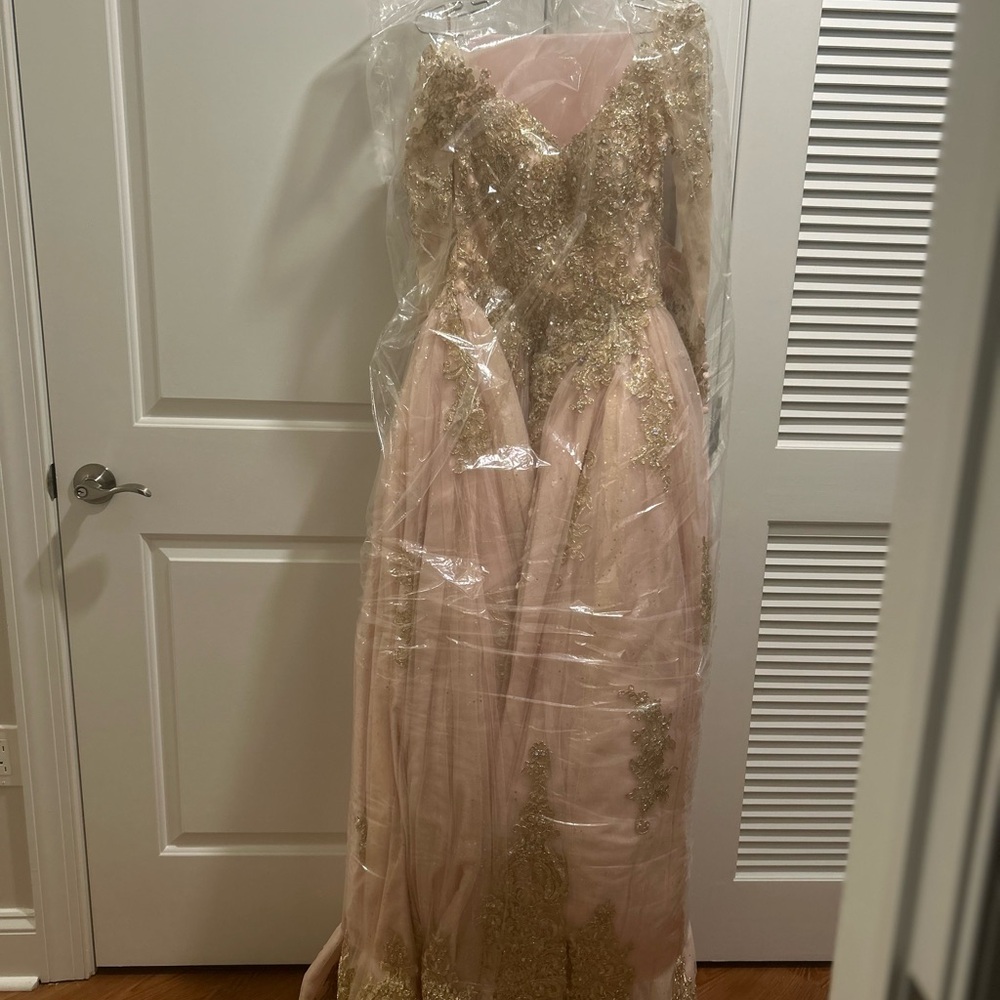 Mori Lee Blush Pink Gown with Gold Accents - Picture 3 of 7